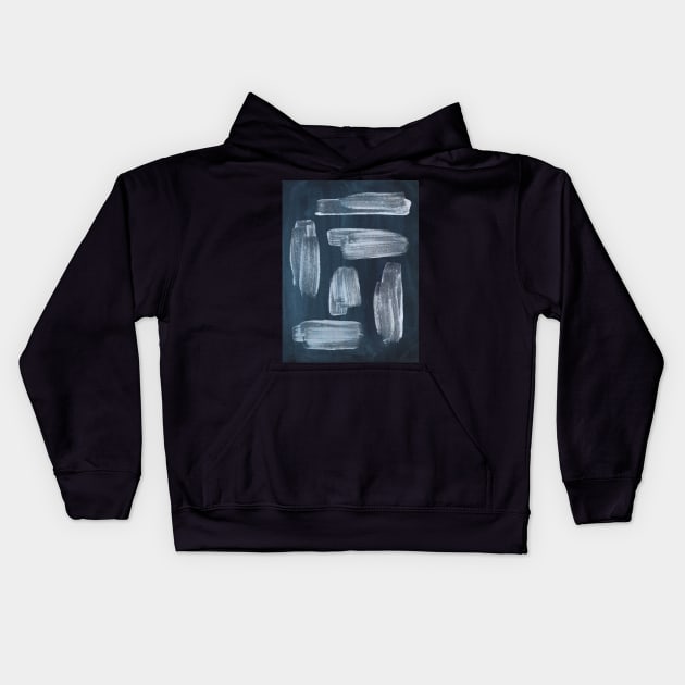 Abstract navy brush strokes Kids Hoodie by WhalesWay